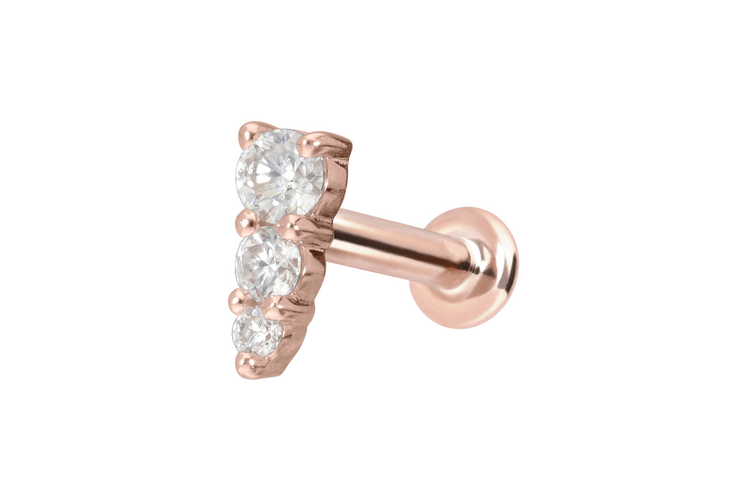 14 Karat Gold Labret Piercing mit Innengewinde MOISSANIT-EISZAPFEN